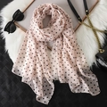 Pink chiffon long scarf with black polka dots displayed on stylish fur background - Pink with Black Polka Dots
