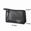 Black mesh makeup bag with Smiling Girl print and size labels 21.5x14.5x8.5cm - Briefcase Style