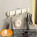 Cream white space aluminum wall hook rack with 4 hooks for bathroom and kitchen use - 4 Hooks / Cream
