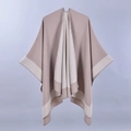 Detail of beige and tan split knit shawl showing soft cashmere-like texture and drape - Beige Brown Stitching