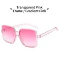 Stylish square oversized sunglasses with transparent pink frames and gradient pink lenses - Transparent Pink Frame Gradient Pink Lenses