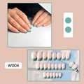 Detail of French press-on nails in nude pink and teal green tips with full set layout - W004 Lake Blue French