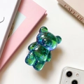 Supporto per telefono a forma di orso con glitter sfumati verde-blu in resina - Blu Reale (Glitter Laser)