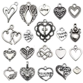 Variety pack of 20 vintage silver alloy heart pendants for DIY jewelry making - Mixed 20pcs Antique Silver Heart Series