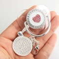 Pink rhinestone heart pacifier set with silver chain and crystal-studded clip - Transparent Silver Heart