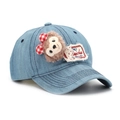 Detailed embroidery of Kauchu text and plush bear head on a blue denim baseball cap - One Size / Blue