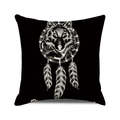 Halloween throw pillow cover featuring white wolf and dreamcatcher sketch on black fabric - Dreamcatcher Double Wolves