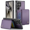 Detail view of purple leather magnetic wallet case with stand function for Samsung S24 Ultra - Purple / S24