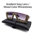 Fashion half-frame sunglasses with colorful rhinestones and grey gradient lenses - Gradient Grey Colorful Rhinestone