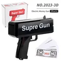 Electric toy money gun in black finish with cash props and box for parent-child fun - Black (Supre Gun) / Black Money Gun with Supre + 100 Notes