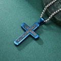 Collana a croce da uomo in acciaio inossidabile blu con inserto in carbonio e catena box - Pendente Blu con Catena di Perle Color Acciaio