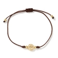 Saint Benedict religious medal bracelet with hand-woven brown cord and gold beads - Dark Brown
