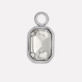 Detailed macro of a rectangular glass stone pendant with a silver stainless steel frame - Steel Color/White