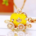 Cute golden pumpkin carriage keychain with yellow enamel and sparkling rhinestones - Yellow Single-Sided