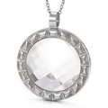 Silver stainless steel necklace with large faceted clear crystal pendant and jagged bezel - Silver Round Clear Faceted Crystal Style (KP52161-K)