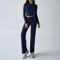 Y2K slim fit long sleeve top and drawstring pants set in navy blue for women - S / Navy Blue