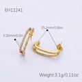 Elegant 18K gold plated bow earrings with white zircon accents in a polished finish - Gold Double Row Zircon U-Shape Earrings (EH11241) / 18K Gold Plated