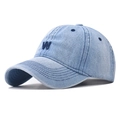 Vintage washed denim baseball cap featuring embroidered W letter detail on front - Adjustable / Light Blue Denim