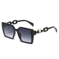 Gafas de sol cuadradas negras extragrandes con lentes degradadas y patillas de cadena - Negro Brillante