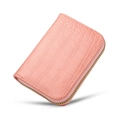 Pink faux crocodile leather accordion card holder with gold zipper and embossed texture - Pink Crocodile Pattern