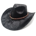 Classic black suede cowboy hat with woven band and vintage skull star emblem - M(56-58cm) / Tie-Dye Black