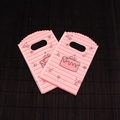 Pink striped plastic gift bag with cherry and cake print and handle design - No. 69 (Pink Stripes Cherry)