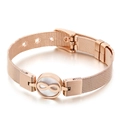 Rose gold mesh bracelet featuring white mother-of-pearl and infinity symbol charms - Infinity MOP Style (KB111140-K)