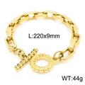 Gold plated thick rectangle link chain bracelet with OT toggle clasp and relief detail - Gold Color (KB157226-Z)