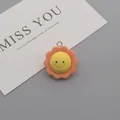 Resin sunflower charm in orange and yellow with metal loop for DIY jewelry making - Smile Sun