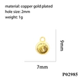 Détail d'un pendentif rond de 9mm en cuivre plaqué or avec pierre de zircon jaune et mesures - Style Jaune (P02985)