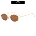 Retro oval hip-hop sunglasses with gold metal frame and dark brown lenses style C5 - Gold Frame Tea Lens