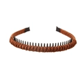 Brown braided fabric headband with black plastic non-slip inner teeth for women - 125 Coffee