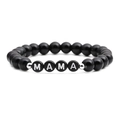 Pulsera MAMA de cuentas negras pulidas con espaciadores plateados para regalo - 8mm / Piedra Pulida MAMA (NSB00156)