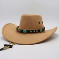 Cappello da cowboy classico in feltro kaki con fascia turchese e cinturino - M Taglia Adulto / Cammello (Smeraldo)