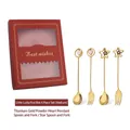 4-piece titanium gold cutlery set with star and heart pendants in a red gift box - 4PCS Set 304 Red Box Mixed Spoons & Forks / Gold