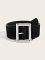 Close-up of a wide black suede belt featuring a large polished silver rectangular buckle - Frosted Material 5.8CM (Brushed Buckle) / Black