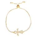 Bracciale croce Ankh placcato oro regolabile con pietre in zirconia cubica micro pavé - Stile Simbolo Ankh con Strass (B)