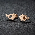 Cute rose gold pig stud earrings with hollow heart detail on black glitter background - Pig / Rose Gold