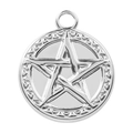 Pendentif étoile en acier inoxydable 304 argenté avec cadre rond texturé - Argenté