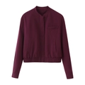 Giacca bomber bordeaux da donna con tasche laterali e orlo elastico su sfondo bianco - XS / Giacca Rosso Scuro