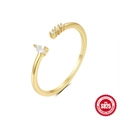 Bague ajustable en argent S925 doré avec un zircon blanc en forme de poire - Ouvert Réglable / Or #4/Zircone Larme Minimaliste