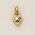 Detail view of heart-shaped gold titanium steel pendant with clear birthstone gem - November Heart Birthstone Pendant Only (Without Chain) / Gold