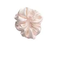 Glossy champagne satin scrunchie with elegant silk folds for ponytail hairstyles - Off White