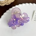 Elegant purple acetate flower hair claw clip with rhinestones on a decorative plate - 6.1cm / Purple