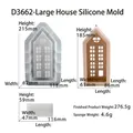 Large house silicone mold D3662 for candles and crafts with detailed dimensions - D3662-Large House Silicone Mold + Sponge Holder