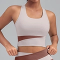 Soutien-gorge de sport à fort impact pour femmes en mauve et marron chocolat bicolore - S / Gris thé au lait