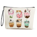 Beauty case in tela con stampe di gatti e tè al latte, finitura in bianco crema - 17*25cm / Motivo Gatto Bubble Tea (Stile 1)