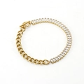 Bracciale dorato in acciaio 18K con chiusura OT, catena e zirconi rettangolari - Bracciale a Catena Giuntata Oro