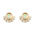 Elegant S925 silver opal stud earrings with gold plating and sparkling zircon accents - Gold