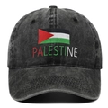 Berretto da baseball vintage lavato antracite con bandiera e testo della Palestina - Regolabile / Nero